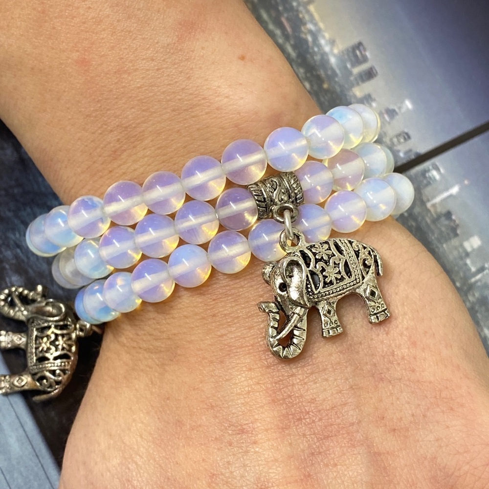 Opal Quartz beaded gemstone bracelet
